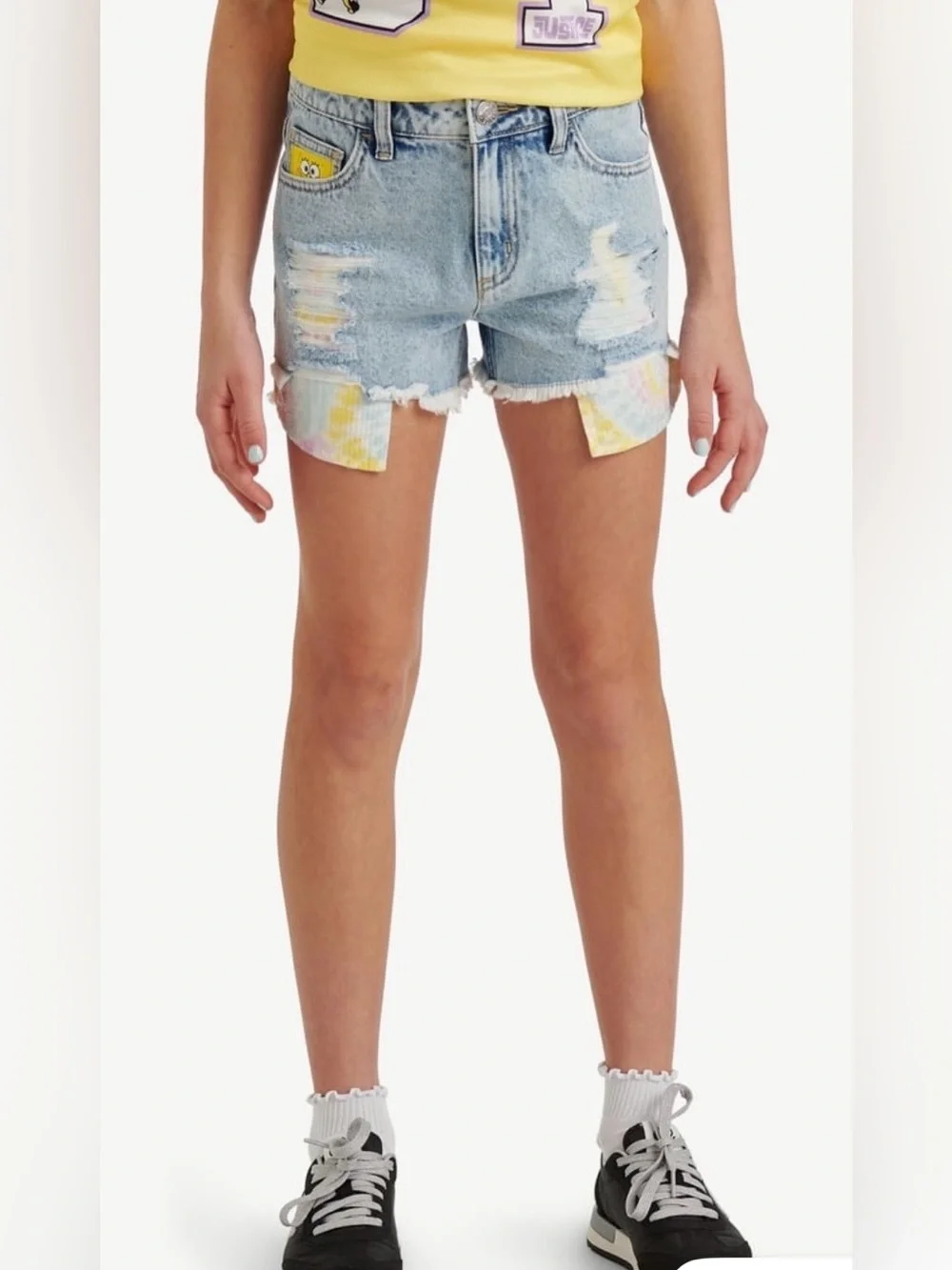 Spongebob X Justice Girls Sequin Denim Short, Sizes 10 Slim & Plus